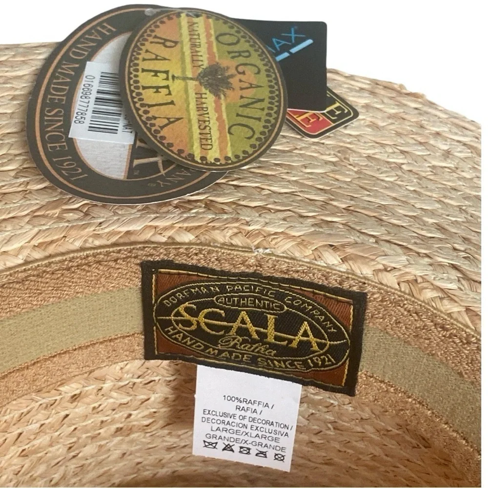 SCALA Straw Raffia Gamblers Hat 100%  Neutral Color Size L/XL NEW Golf Sun Ready - Picture 4 of 10